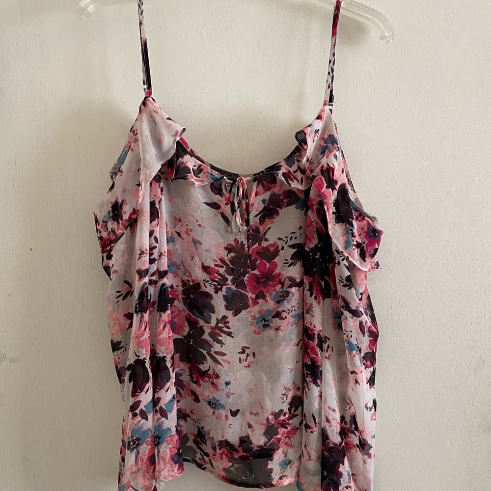 Sheer floral shoulder cut out top